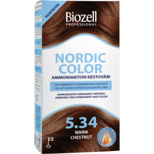 Biozell Professional Nordic Color ammoniakiton kestoväri Warm Chestnut 5.34 2x60ml
